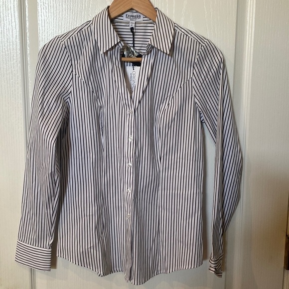 Express original fit size S black and white striped button-down shirt - Picture 1 of 5